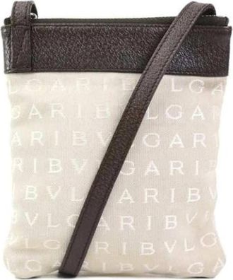 Bulgari Pre-owned Canvas shoulder-bags - unisex - Vintage Schoudertas - Beige - ONE Size - Leer - Vintage