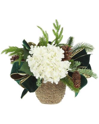 Creative Displays Inc. Christmas Holiday Arrangement With White Hydrangeas & Green Bows
