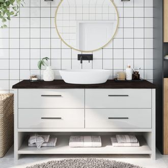 Berkfield Home Bathroom Countertop Dark Brown 160x60x(2-4) cm Treated Solid Wood in Grey