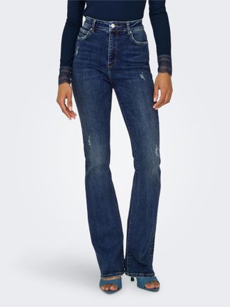 Only Bootcut-Jeans ONLY ONLMILA HW FLARED DNM BJ374, Damen, Gr. 25, L&auml;nge 32, blau (dunkelblau denim), Denim/Jeans, Obermaterial: 94% Baumwolle, 4% Polyest