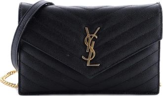 Saint Laurent Classic Monogram Wallet on Chain Matelasse Chevron Leather Small crossbody bag - Zwart