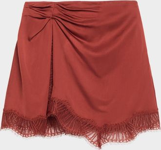 A.L.C. Dion Satin Lace-Trim Mini Skirt