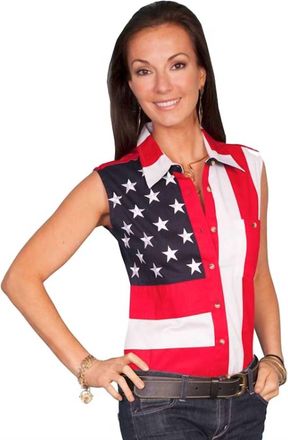 Scully Sleeveless Patriotic Western Shirt In Red, White, Blue