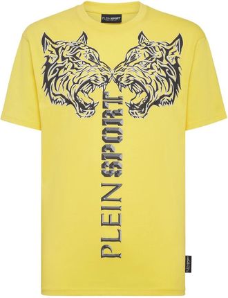 Plein Sport T-Shirt Ronde Hals Tiger - Heren - Sportshirts - Geel - S - Katoen - Fitness