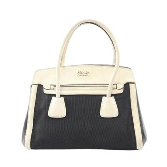 Prada Pre-owned Handbags, female, Black, Size: ONE SIZE Pre-owned Canvas Saffiano Leather Handbag