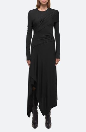 Helmut Lang Protection Draped Asymmetric Long Sleeve Dress in Black - 001 at Nordstrom Rack, Size Medium