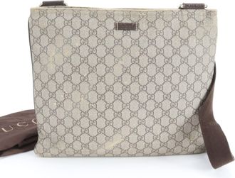 Gucci Brown Leather Coated Canvas Messenger Bag Shoulder Bag (Pre-Owned)