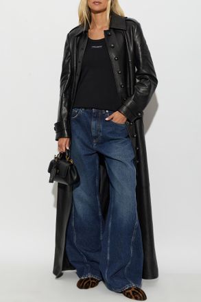 Dolce & Gabbana Leather Coat With Belt, Womens, Black