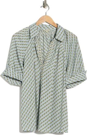 Max Studio Puff Sleeve Top in Cream/Blue Daisy Loops at Nordstrom Rack, Size 3X