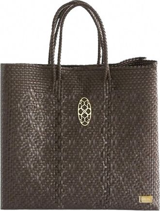 Lola's Bag Womens Medium Woven Shoulder Strap Tote Bag In Brown