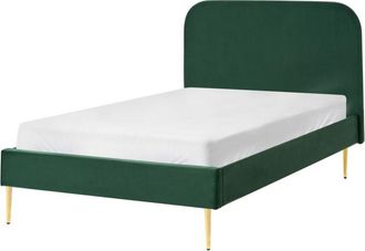 Beliani Cama Con Somier Tapizada En Terciopelo 120 X 200 Cm Minimalista Con Cabecero Verde Oscuro Flayat