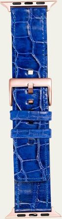 Abas Mens Apple Watch Alligator Watch Strap, Rose Gold Finish
