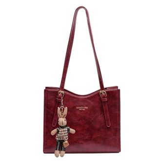 Generic Women Vintage Shoulder Bag PU Leather Retro Tote Handbag Large Capacity Fashion Shoulder Bag Ladies Travel Handbag (Wine Red)