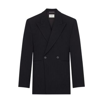 Saint Laurent Kostuums, Heren, Zwart, L, Wol, Double-Breasted Jacket in Grain de Poudre