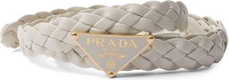 Prada triangle-logo braided belt - women - Leather - 85 - White