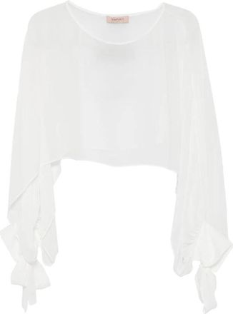 Twinset Sheer Cape Top met Strikdetail - Dames - Ponchos - Wit - S - Jassen