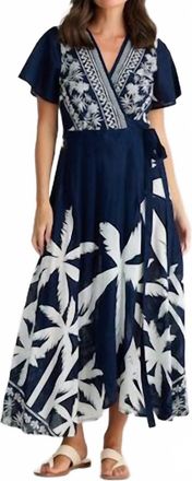 Holiday Tropics Wrap Midi Dress In Blue Haven