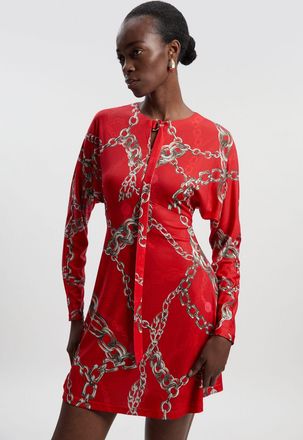 Karen Millen Womens Tall Chain Print Crepe Mini Dress - Red - Size X-Small
