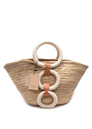 Zeus + Dione Beige Scorpio Wicker Basket Bag