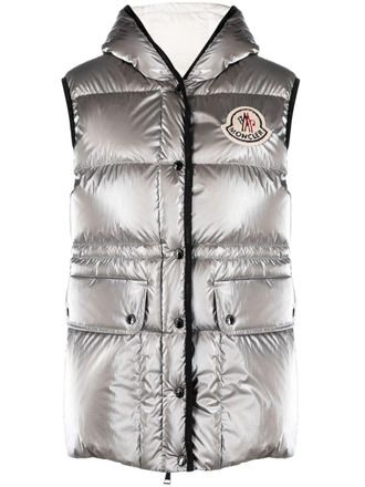 Moncler Hera hooded down gilet - women - Polyamide/Polyamide/Feather Down - 2 - Silver