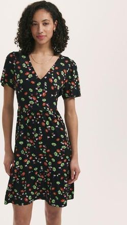Finery Misha Jersey Floral Short Tiered Dress in Black Flower at Nordstrom, Size 6