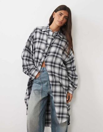 Asos camicia lunga a quadri-Multicolore