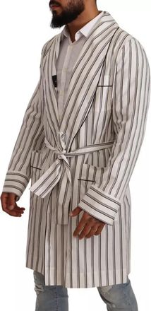 Dolce & Gabbana White Striped Cotton Robe Coat Wrap Mens Jacket (Pre-Owned)