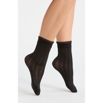 Nordstrom Ruffle Top Sheer Anklet Socks in Black at Nordstrom, Size 9