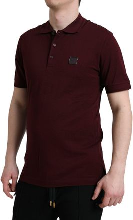 Dolce & Gabbana Mens Cotton-Blend Short-Sleeve Polo Maroon Polyester