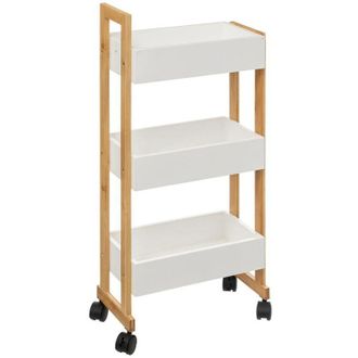 OEM Aparador Natur&eacute;o De 3 Niveles De Bamb&uacute; Blanco Con Ruedas - 5five
