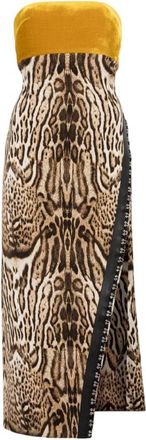 Roberto Cavalli Ocelot-Print Strapless Midi Dress, Brand Size 40 ( US Size 6 )