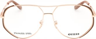 Guess GU50247 Aviator Metal Eyeglasses - Rose Gold