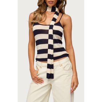 Edikted Stripe Knit Tank & Scarf in Navy-And-Cream at Nordstrom, Size X-Large