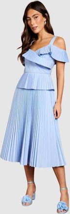 Coast Pleated V-Neck Midi Dress in Light Blue at Nordstrom, Size 14