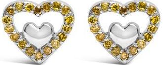 House of Brilliance Silver 1/6 Cttw Diamond Open Double Heart Stud Earrings in Yellow Diamond at Nordstrom