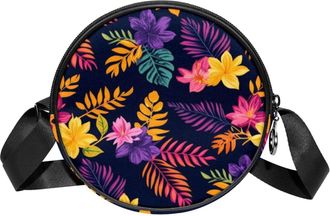 Generic Circle Crossbody Bag for Women, Art Leaf Small Sling Bag Daypack with Zipper Adjustable Shoulder Straps Casual Ladies Girls Round Purse