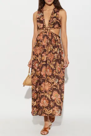 Zimmermann Dress With A Waist Cut-out, Womens, Brown