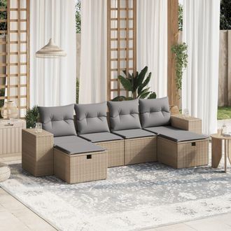 vidaXL Vidaxl - Juego De Sof&aacute;s Jard&iacute;n Con Cojines Beige Mezcla 6 Pzas Rat&aacute;n Pe