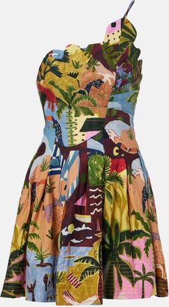 Farm Rio Tropical Painting printed cotton minidress