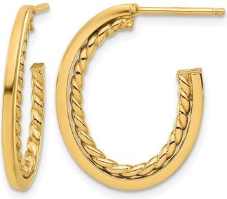 Diamond2Deal 14K Yellow Gold Twist J Shape Hoop Earrings