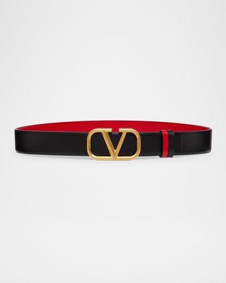 Valentino Garavani VLogo Signature Reversible Leather Belt, 30mm
