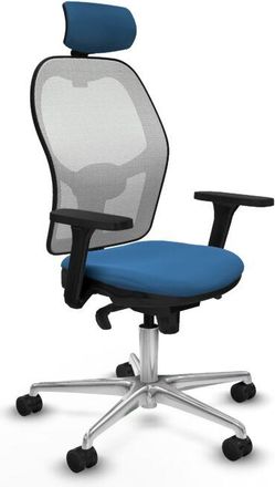 Piqueras y Crespo Piqueras Y Crespo - Jorquera Sincro Malla Blanca Similpiel Azul Claro Brazos 3d Base Aluminio Cabecero 2d Ruedas 65mm Nailon