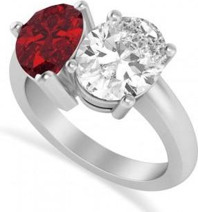 Allurez Pear/Oval Diamond & Ruby Toi et Moi Ring Platinum (6.00ct)