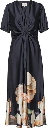 Karmamia Zwarte Bloem Maxi Jurk met Knoopdetail - Dames - Maxi kleedjes - Zwart - S - Kleedjes