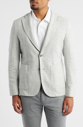 BOSS Hanry Slim Fit Light Grey Glen Check Knit Sport Coat in Silver at Nordstrom Rack, Size 42 Regular