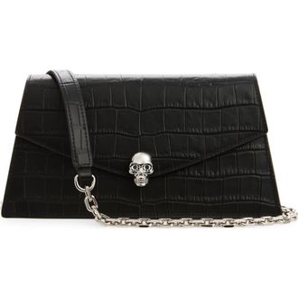 Alexander McQueen Mini Skull Croc Embossed Leather Crossbody Bag in Black at Nordstrom