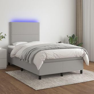 vidaXL Vidaxl - Cama Box Spring Con Colch&oacute;n Tela Y Led Gris Claro 120x200 Cm