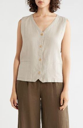 Eileen Fisher V-Neck Organic Linen Vest in Unnatural at Nordstrom Rack, Size X-Small