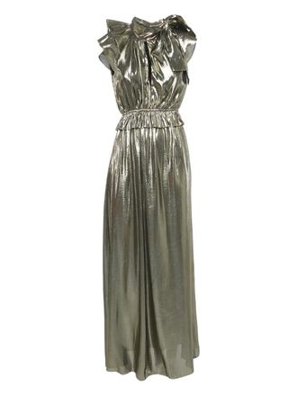 Monique Lhuillier ruffle neck-tie maxi dress - Gold