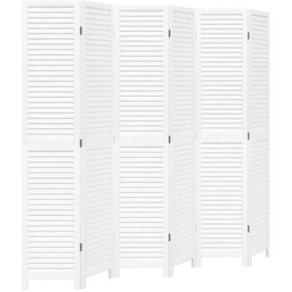 vidaXL Room Divider 6 Panels White Solid Wood Paulownia vidaXL